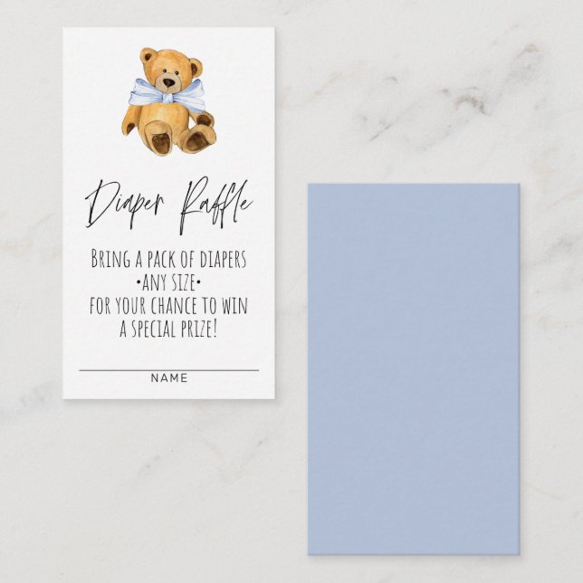 Diaper Raffle Teddy Bear Boy Baby Shower Enclosure Card (Front/Back)