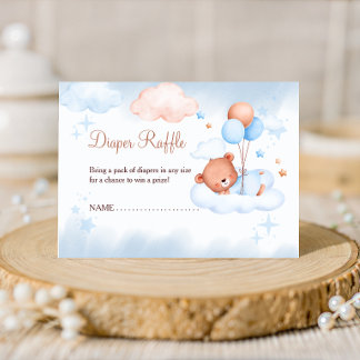 Diaper Raffle Teddy Bear on Cloud Blue Baby Shower Enclosure Card