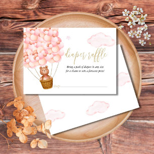 Diaper Raffle Teddy Bear Pink Girl Baby Shower Enclosure Card