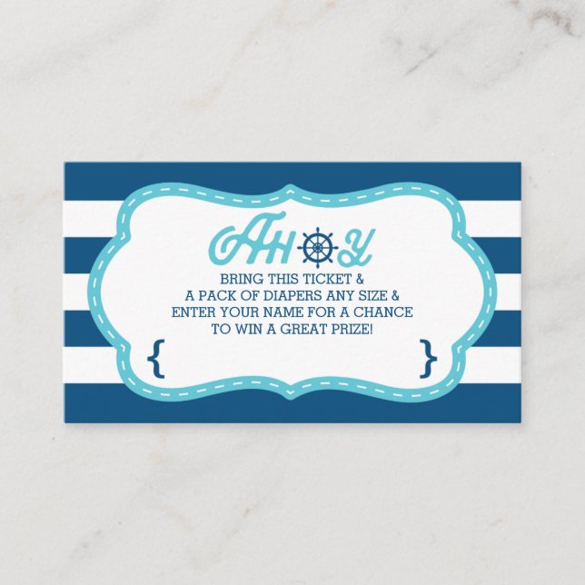 Diaper Raffle Ticket, Ahoy, Nautical, Navy, Teal Enclosure Card (Front)