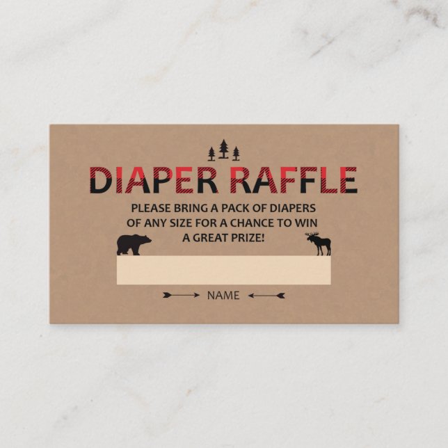 Diaper Raffle Ticket Baby Shower Lumberjack Plaid Enclosure Card (Front)
