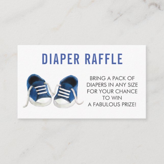 Diaper Raffle Ticket, Blue Sneakers Baby Shower Enclosure Card (Front)
