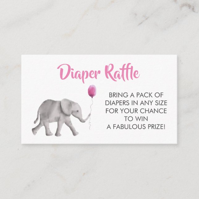 Diaper Raffle Ticket Elephant Baby Shower, Pink Enclosure Card (Front)