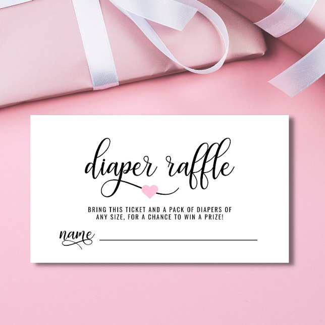 DIAPER RAFFLE Ticket Pink Heart Baby Shower Enclosure Card (Creator Uploaded)