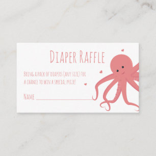 Diaper Raffle Ticket Pink Octopus Hearts Animal Enclosure Card