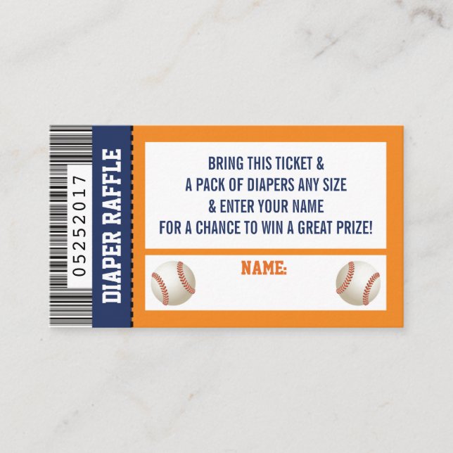 Diaper Raffle Ticket, Sports, Baseball Baby Shower Enclosure Card (Front)