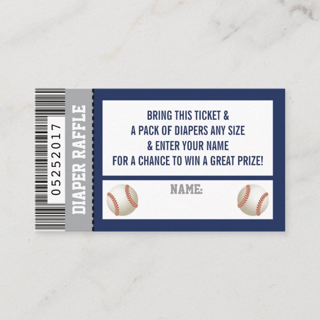 Diaper Raffle Ticket, Sports, Baseball Baby Shower Enclosure Card (Front)