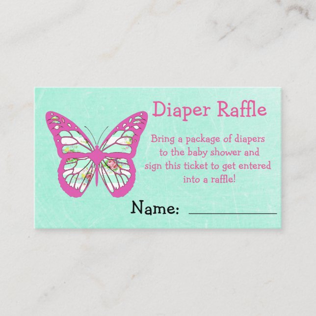 Diaper Raffle Ticket Teal and Pink with Bow Enclosure Card (Front)