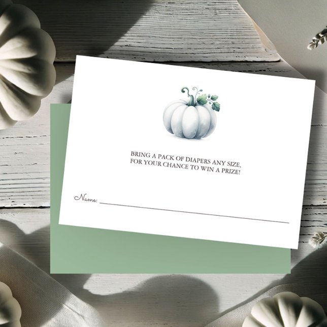 Diaper Raffle Ticket, White Little Pumpkin Enclosure Card (baby shower invitation insert card watercolor white pumpkin)