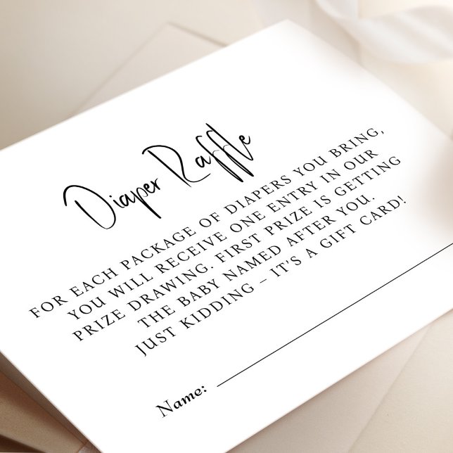 Diaper Raffle Tickets Baby Shower Game Minimalist  Enclosure Card (Creator Uploaded)