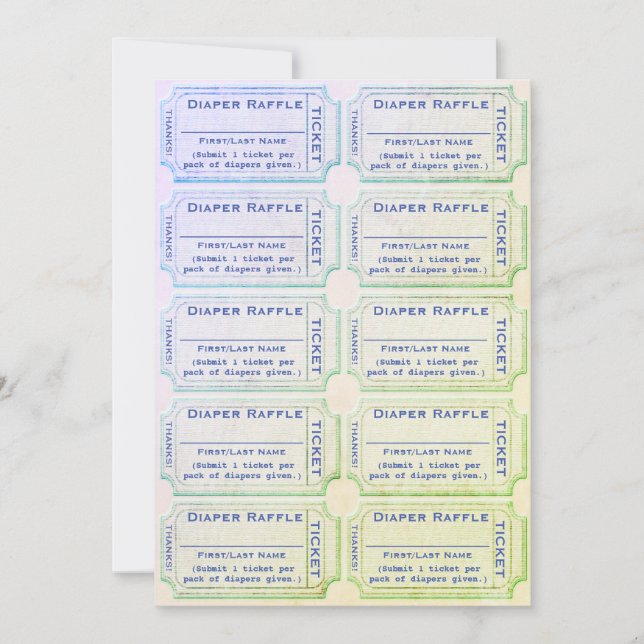 Diaper Raffle Tickets Blue Green Invitation (Front)