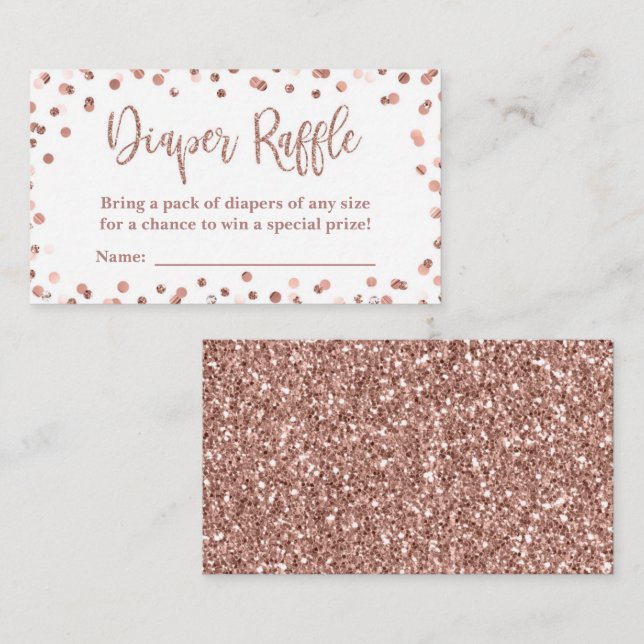 Diaper Raffle Tickets Rose Gold Glitter Confetti Enclosure Card (Front/Back)