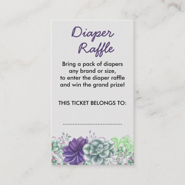 Diaper Raffle Watercolor Succulents Baby Shower Enclosure Card (Front)