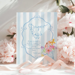 Diaper raffle Whimsical Blue stripes Baby shower Poster