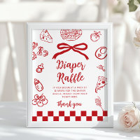 Diaper raffle Whimsical Red Bow Pizza Baby Shower