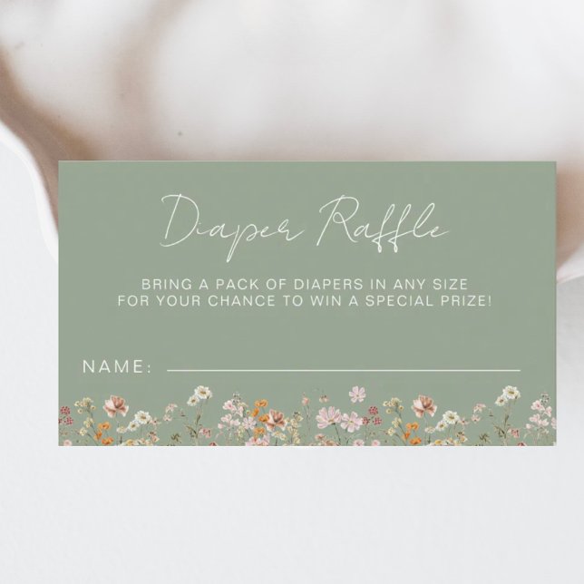 Diaper Raffle Wildflower Sage Green Baby Shower Enclosure Card (Creator Uploaded)