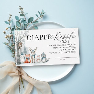 Diaper Raffle Winter Forest Woodland Animals Coed Enclosure Card