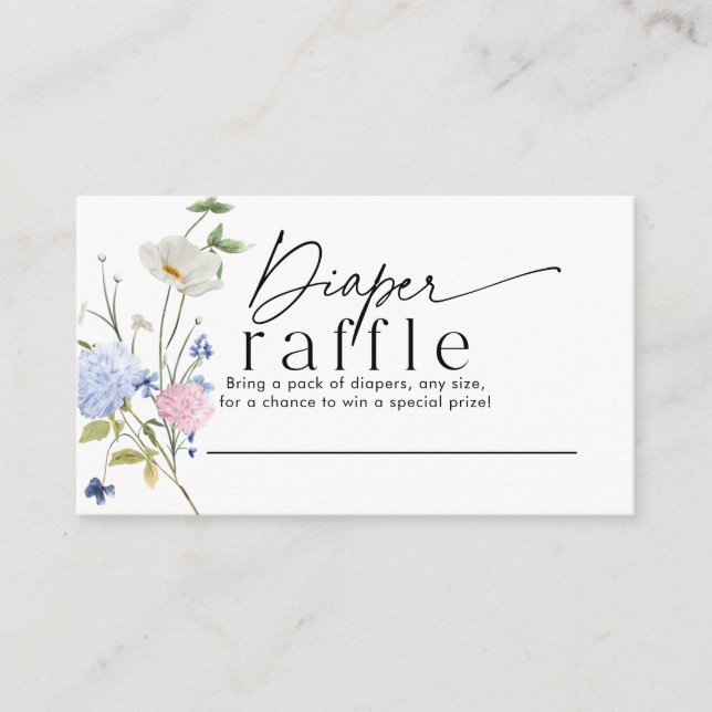 Diaper Raffle with light pink and purple flowers Enclosure Card (Front)