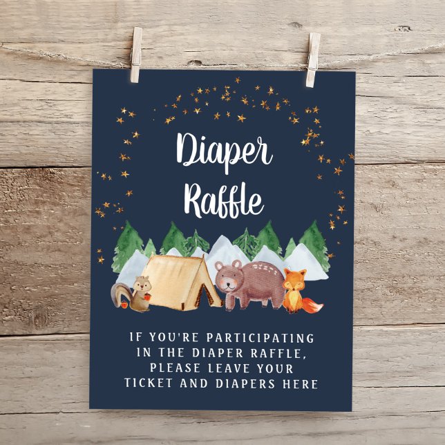 Diaper Raffle Woodland Animals Night Baby Shower Poster (Creator Uploaded)