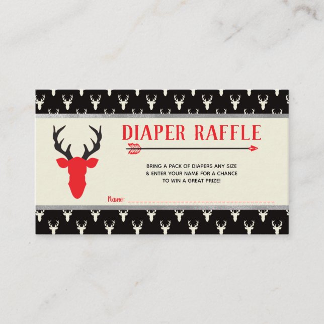 Diaper Raffle, Woodland Deer, Buffalo Plaid Enclosure Card (Front)