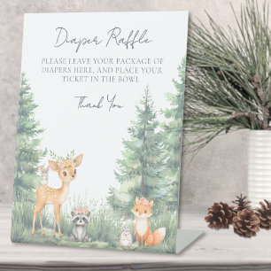 Diaper Raffle Woodland Forrest Animals Pedestal Sign