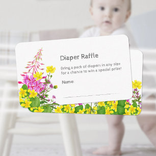 Diaper Raffle Yellow Pink Wildflower Enclosure Card