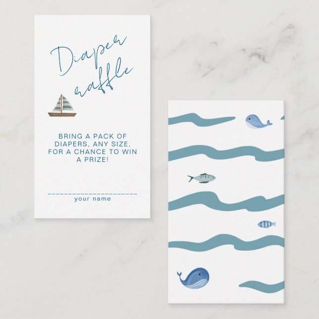 Diaper Raffley Nautical Waves Blue Boy Shower Enclosure Card (Front/Back)