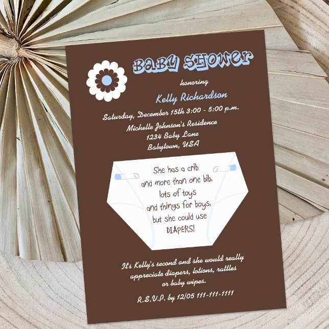 Diaper Second Baby Boy Shower Invitation (Creator Uploaded)