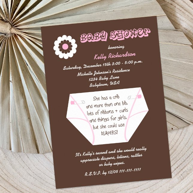 Diaper Second Baby Girl Shower Invitation (Creator Uploaded)