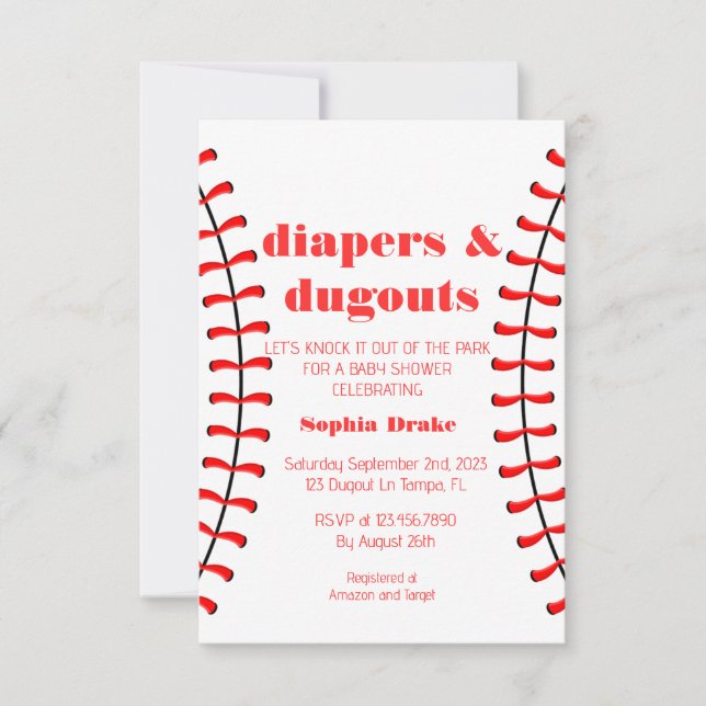 Diapers and Dugouts Baseball Baby Shower Invite (Front)