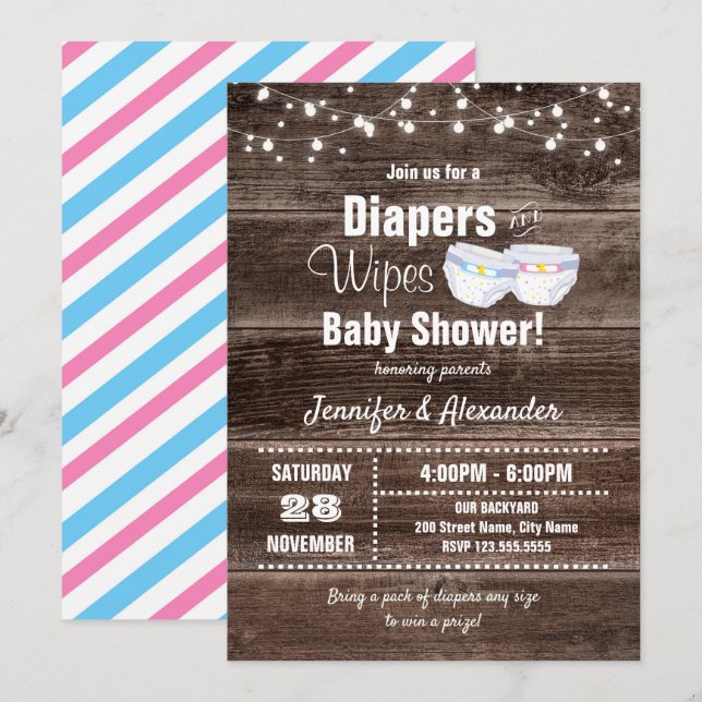 Diapers and Wipes Baby Shower Invitation (Front/Back)