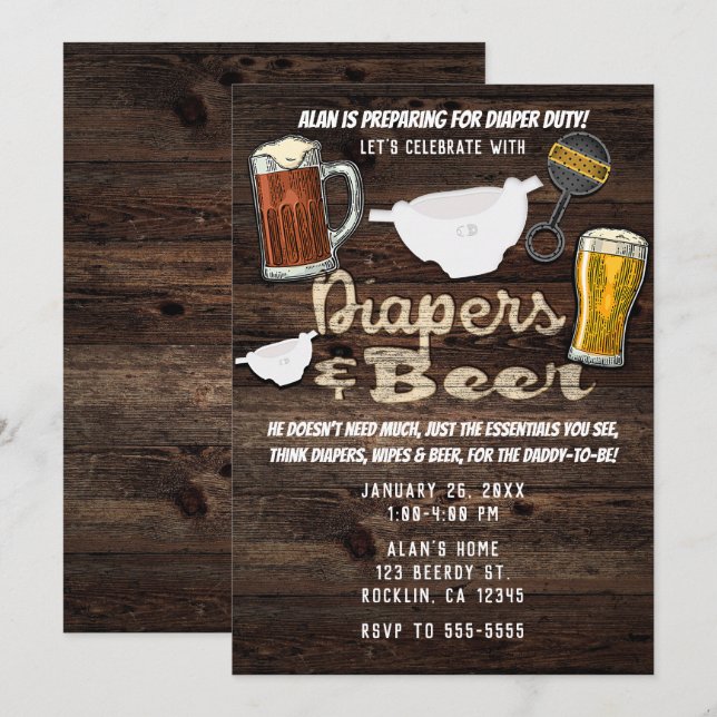 Diapers & Beer Party Man Men Daddy to Be Shower Invitation (Front/Back)