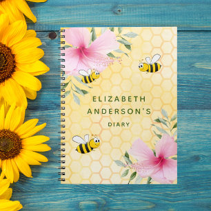 Diary bees honeycomb pink florals college ruled notebook