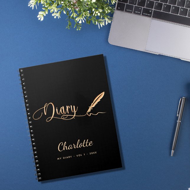 Diary black gold elegant script name notebook (Creator Uploaded)
