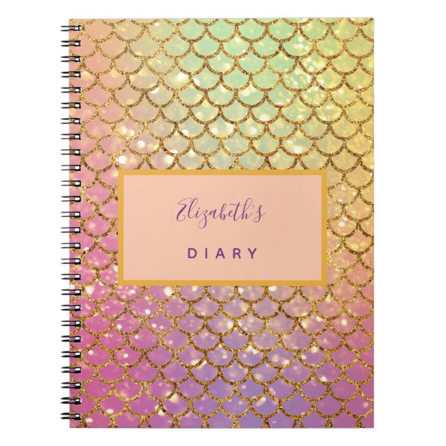 Diary mermaid scales pink glitter college ruled notebook (Front)