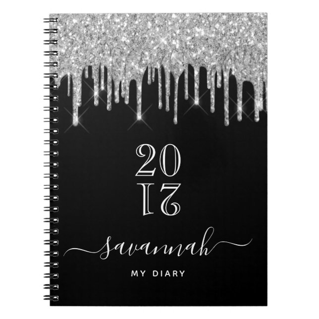 Diary monogram black silver glitter drips notebook (Front)