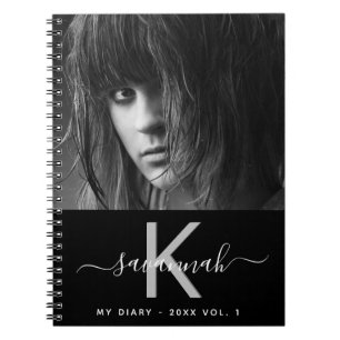 Diary photo black white monogram script notebook