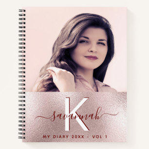 Diary rose gold custom photo pink monogram notebook