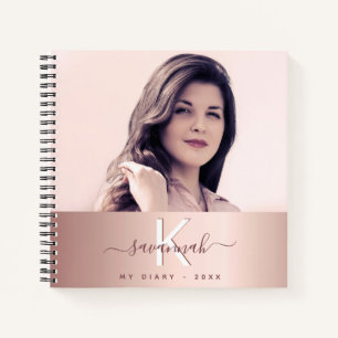 Diary rose gold pink custom photo monogram notebook