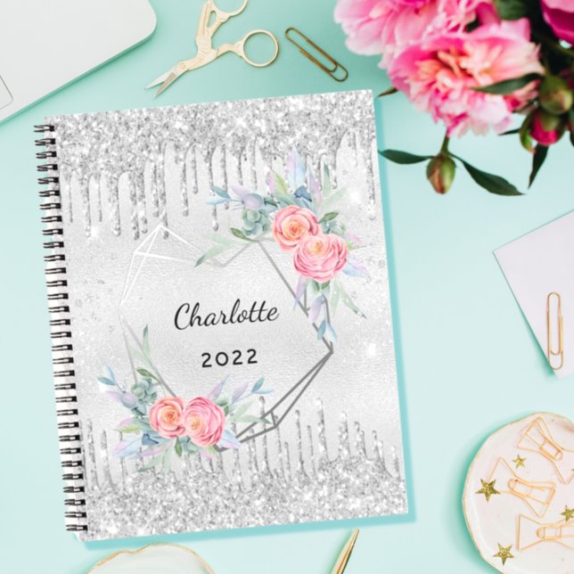 Diary silver floral glitter blush pink name 2022 notebook (Creator Uploaded)