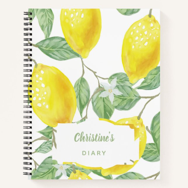 Diary watercolored lemons yellow green notebook (Front)