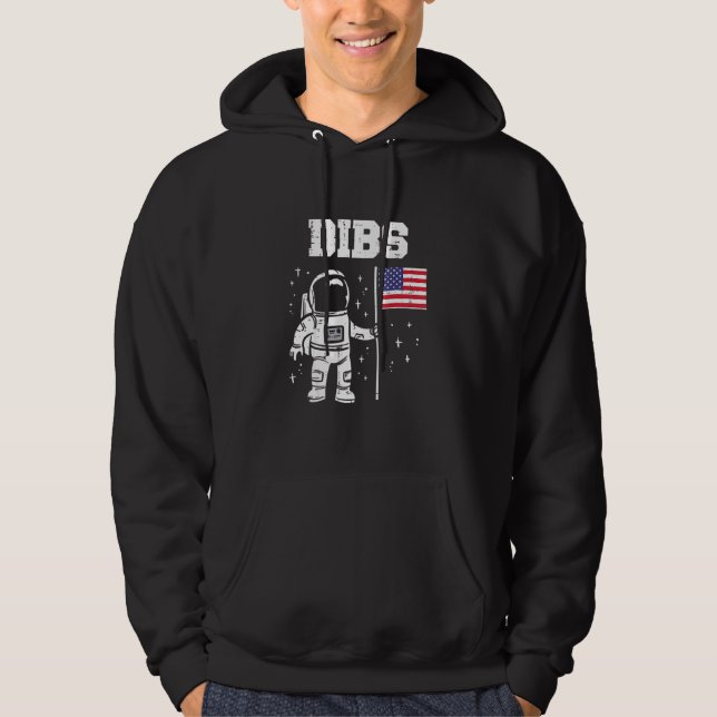 Dibs Moon Astronaut Us American Flag Fun 4th Of Ju Hoodie (Front)