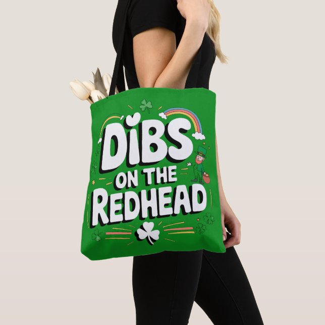 Dibs On The Redhead Funny St Patrick's Day Tote Bag (Close Up)