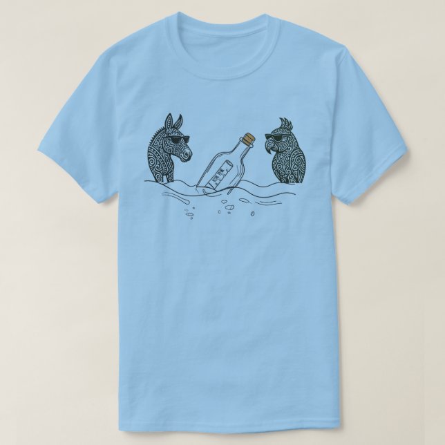 Dibs & Parrot with a spirits bottle T-Shirt (Design Front)