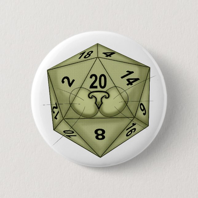 Dice. Cat. D20. Perception Check 6 Cm Round Badge (Front)