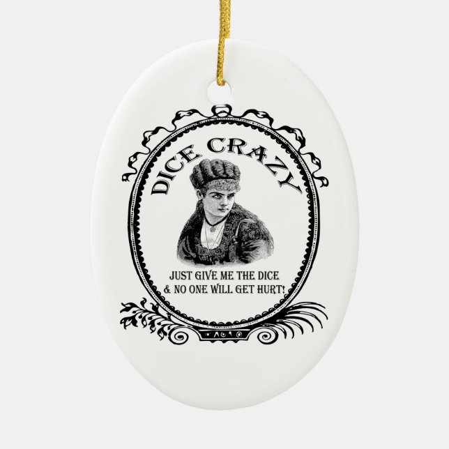 Dice Crazy Ceramic Tree Decoration (Front)
