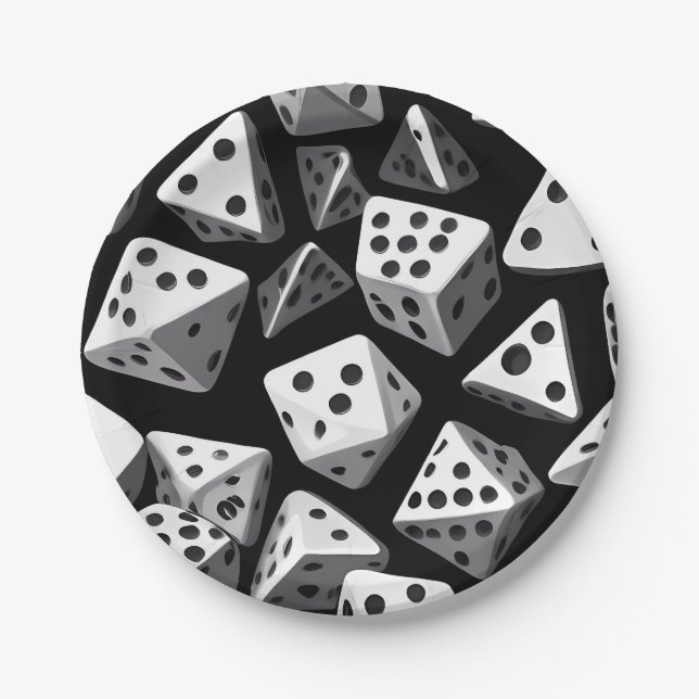 Dice Delight: A Geometric Cascade Paper Plate (Front)
