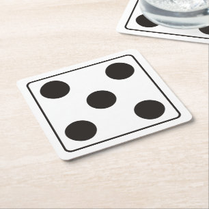 DICE numbers of pips 5 + your backgr. Square Paper Coaster