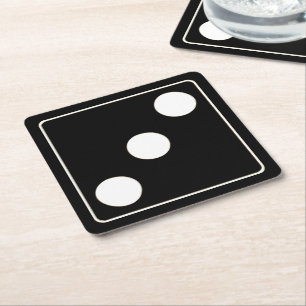 DICE numbers of pips white 3 + your backgr. Square Paper Coaster