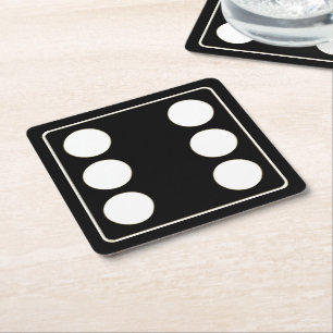 DICE numbers of pips white 6 + your backgr. Square Paper Coaster